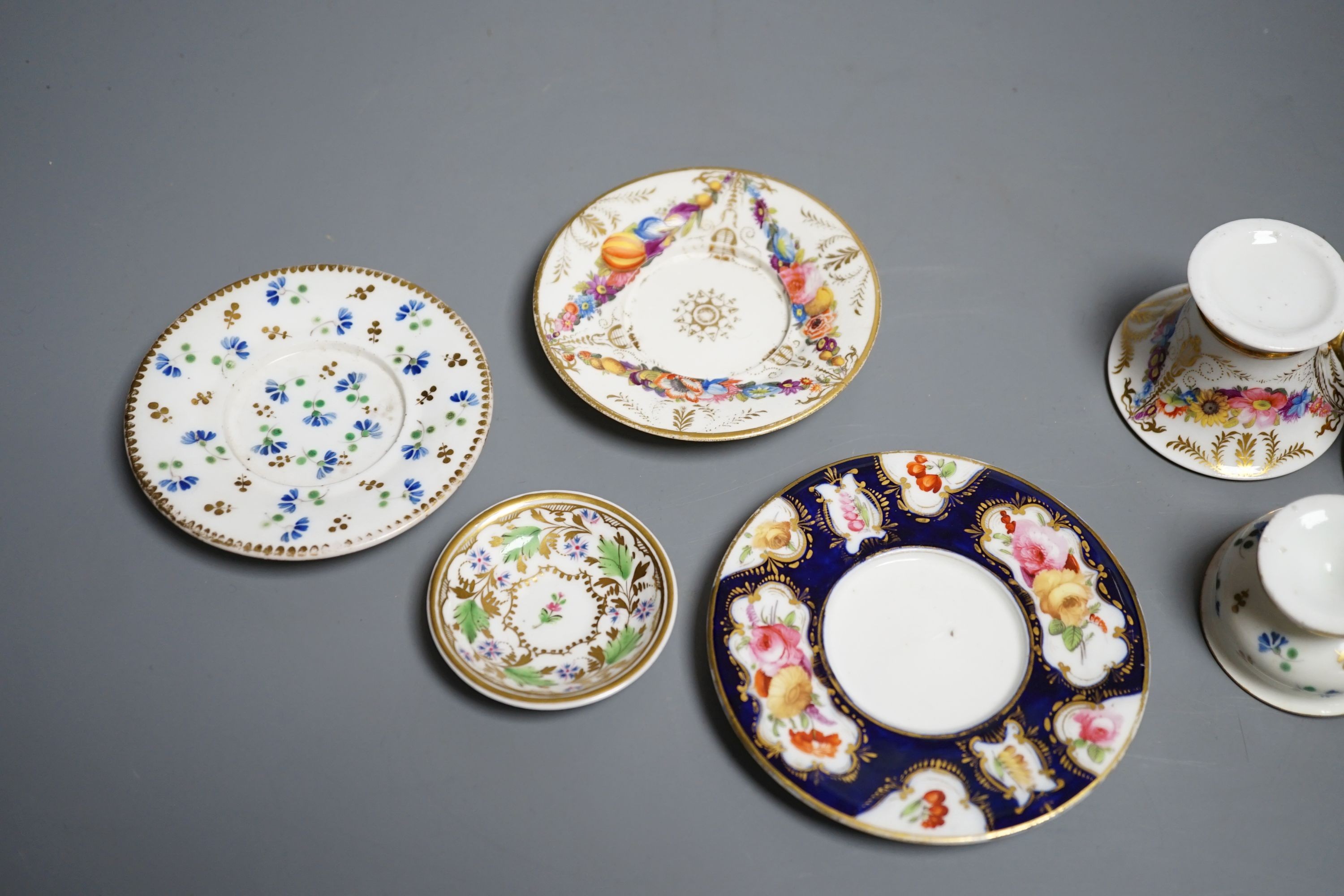 Four Coalport miniature teacups and saucers, c. 1820. Provenance - Mona Sattin collection of miniature cups and saucers, collection no.s 102, 103, 104 and 106.